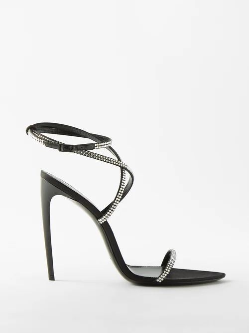 Satine 110 Crystal-embellished Satin Sandals - Womens - Black Silver