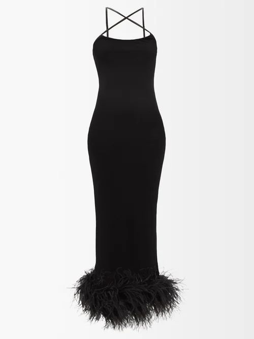 Arya Leather-strap Ostrich-feather Dress - Womens - Black