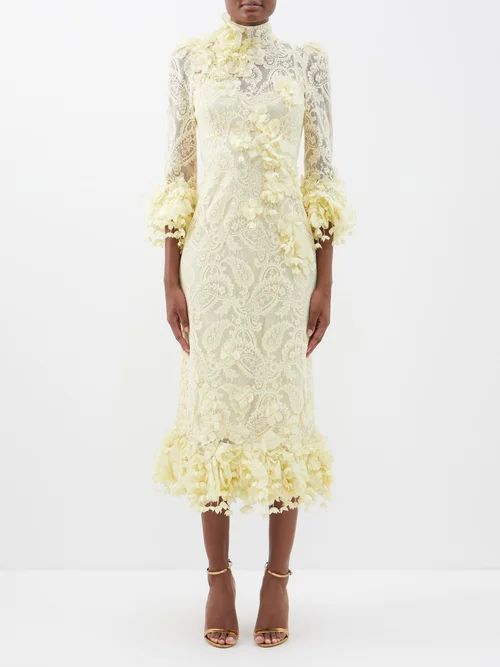 High Tide Paisley-lace Cotton-blend Midi Dress - Womens - Lemon
