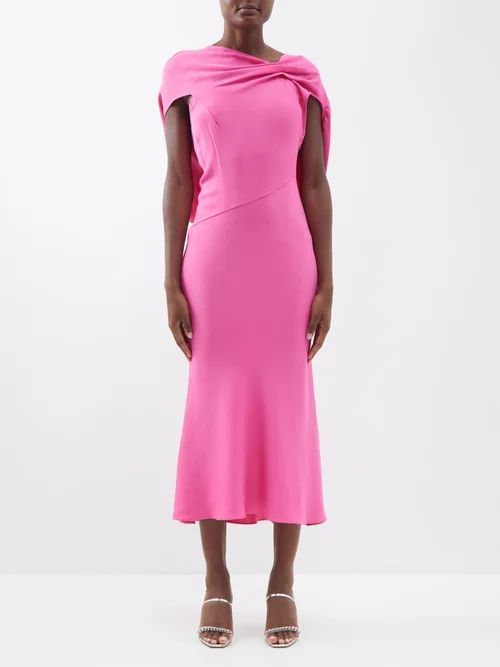Draped Fluted-hem Crepe Midi Dress - Womens - Pink