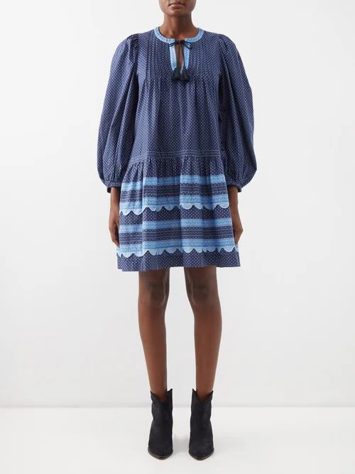 Palmer Patchwork-appliqué Cotton Dress - Womens - Blue Navy