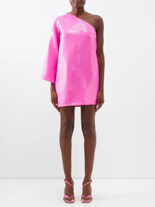 Vida One-sleeve Sequined Mini Dress - Womens - Fuchsia