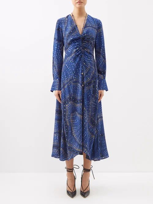 Mila Spot-print Silk Midi Dress - Womens - Blue Multi