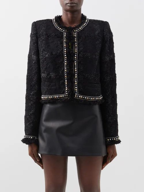 Studded Lurex-tweed Cropped Jacket - Womens - Black