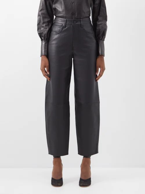 Straight-leg Leather Trousers - Womens - Black