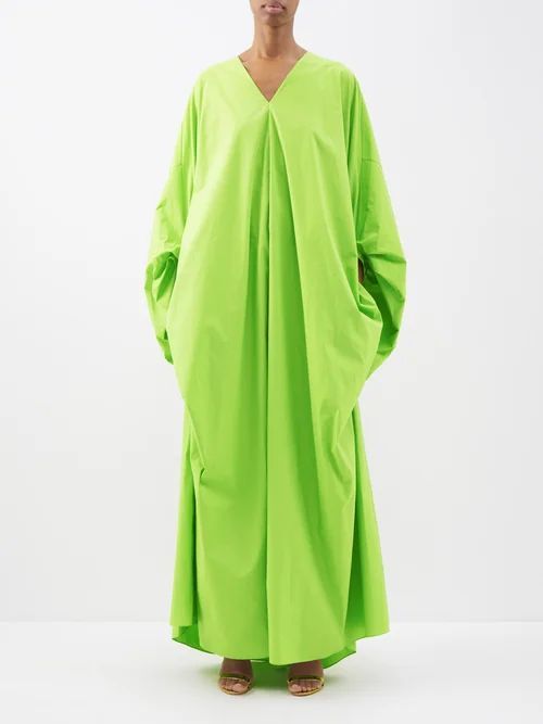 Violeta V-neck Balloon-sleeve Cotton Dress - Womens - Bright Green