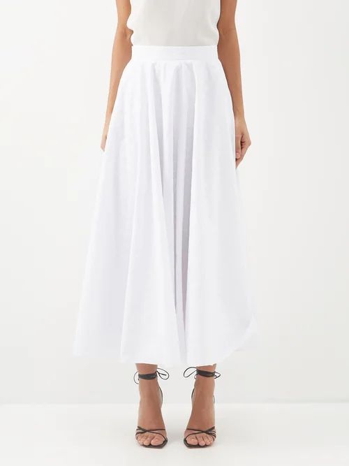 River Embroidered Cotton Skirt - Womens - White