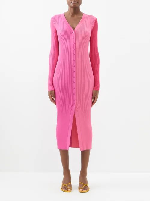 Shoko Two-tone Ribbed-jersey Dress - Womens - Pink Multi
