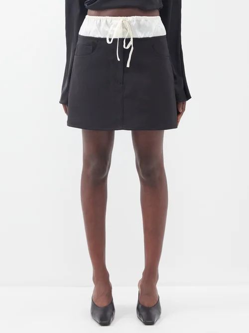 Ichia Drawstring-waist Twill Mini Skirt - Womens - Black