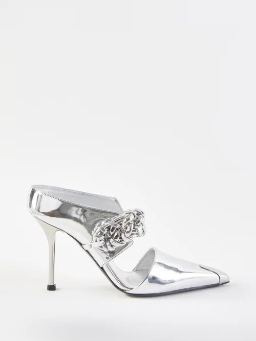 Punk 105 Chain-embellished Leather Mules - Womens - Silver