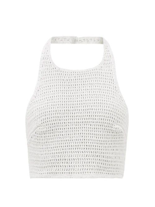 Lorem Cropped Cotton-crochet Halterneck Top - Womens - White