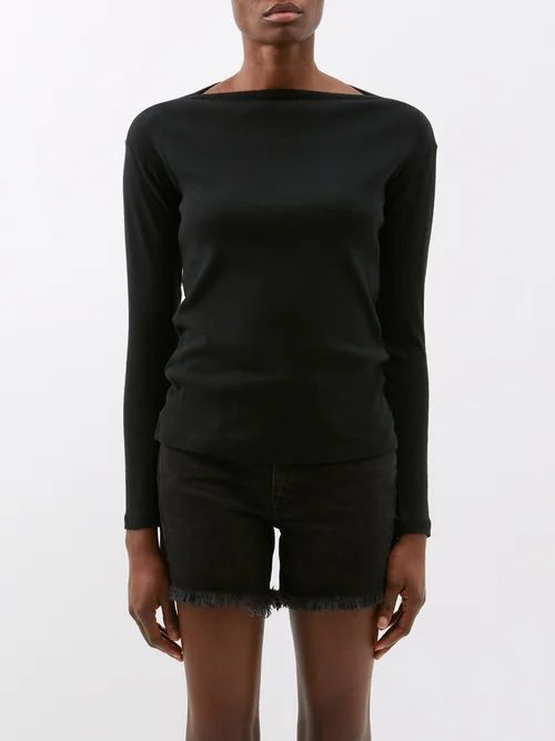 Kissing-edge Organic-cotton Long-sleeved T-shirt - Womens - Black