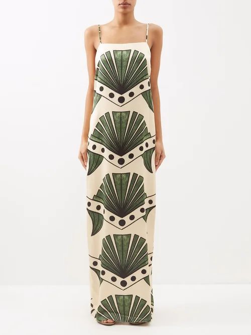 Era Of Palms Silk-charmeuse Maxi Dress - Womens - Green Print