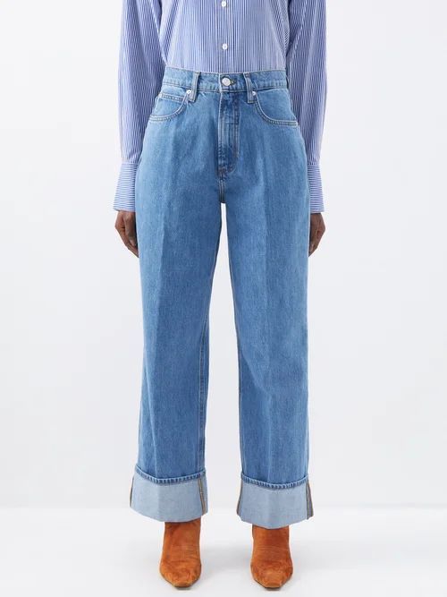 High-rise Turn-up Wide-leg Jeans - Womens - Mid Denim