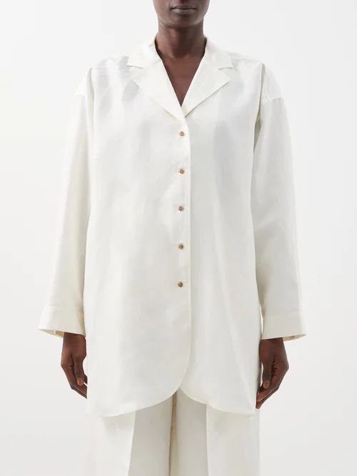Oversized Notch-lapel Linen Shirt - Womens - White