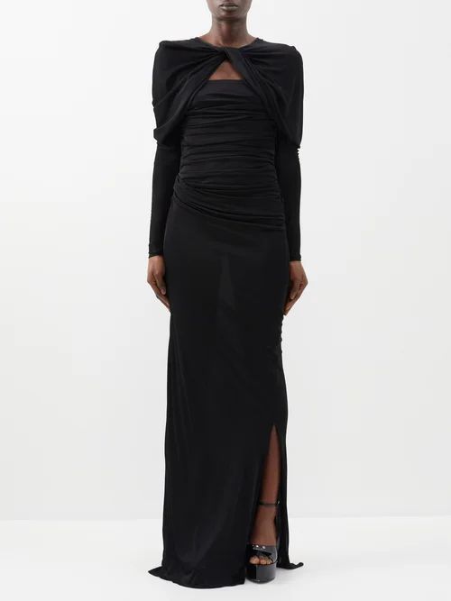 Cutout Side-slit Jersey Gown - Womens - Black