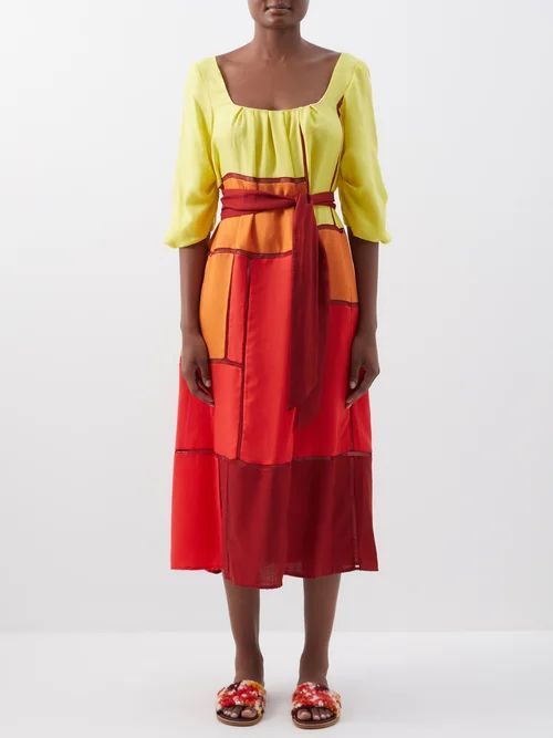 Daphine Patchwork Cashmere-blend Twill Dress - Womens - Orange Multi