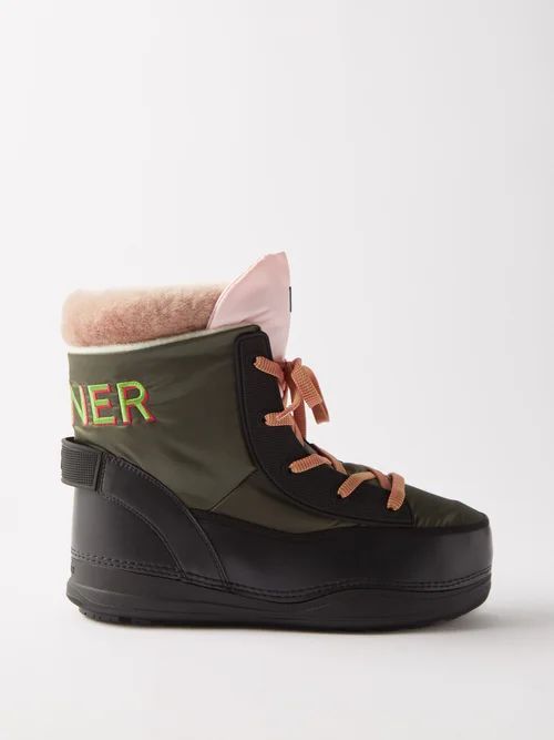 La Plagne 2 Fleece-lined Faux-leather Snow Boots - Womens - Green Multi