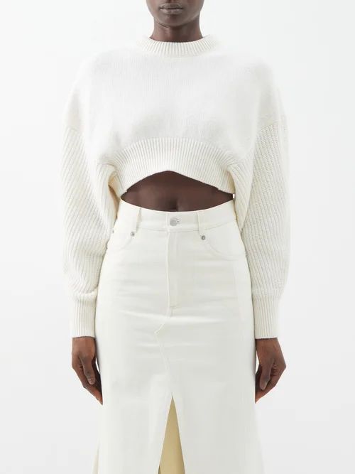 Cropped Wool Sweater - Womens - Ivory