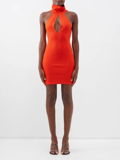 Maioris High-neck Cutout Jersey Mini Dress - Womens - Orange
