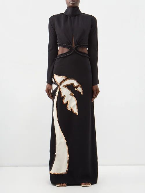 Ceilo Produndo Sequinned-palm Crepe Maxi Dress - Womens - Black Print