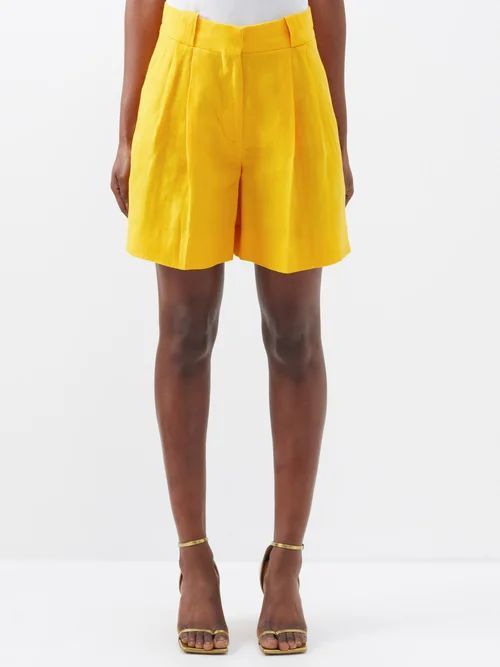 Fell High-waisted Linen Shorts - Womens - Yellow