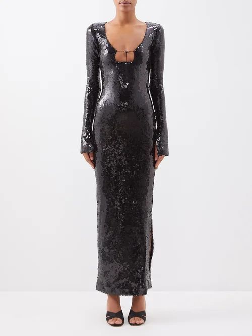 Solaria Keyhole-neck Sequinned-tulle Maxi Dress - Womens - Black