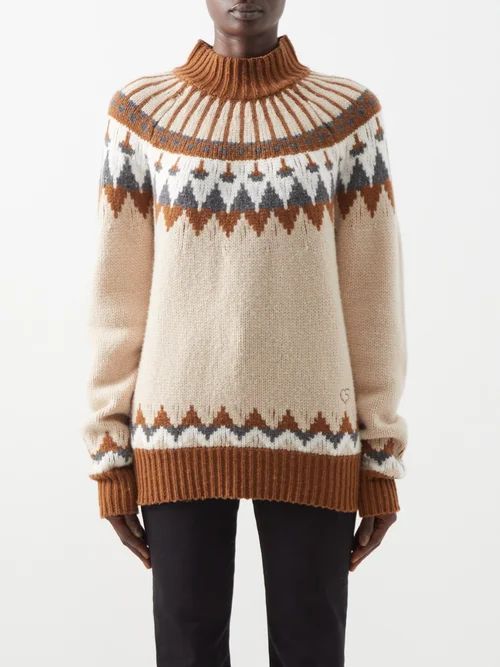X Claudia Schiffer Fair Isle Merino Sweater - Womens - Brown Multi
