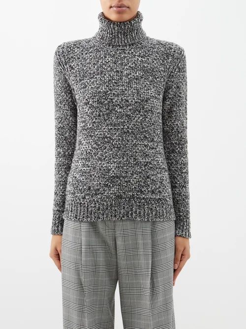 Roll-neck Marled Cashmere-blend Sweater - Womens - White