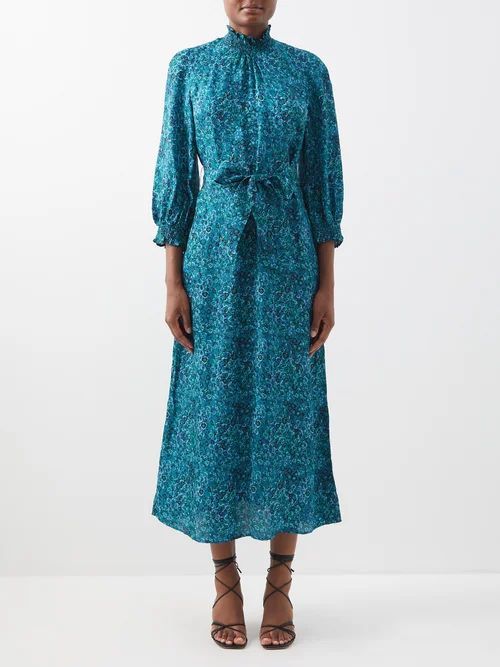 Rosamund Leopard-print Crepe Midi Dress - Womens - Green Multi