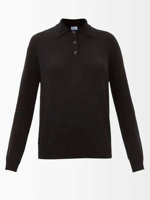 Triangle-logo Cashmere Polo Sweater - Womens - Black
