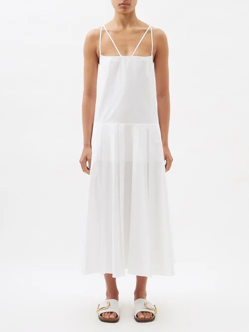 Thea Drop-waist Cotton-twill Maxi Dress - Womens - White