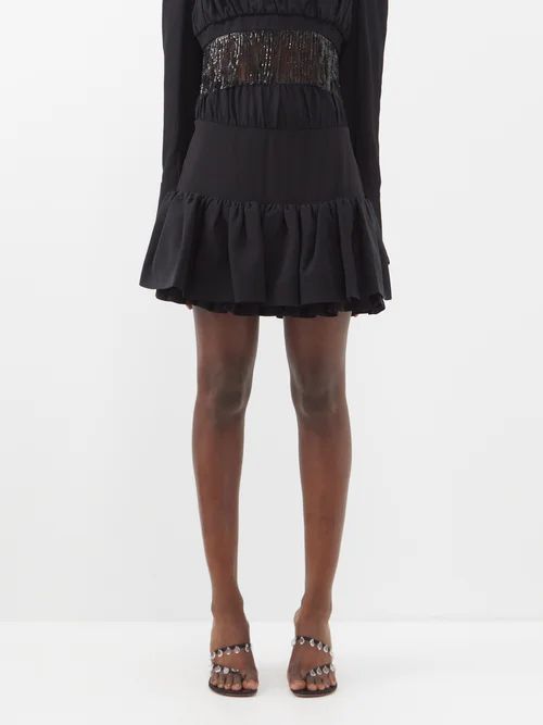 Ruffled Crepe Mini Skirt - Womens - Black