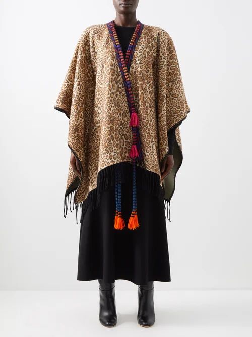 Tasselled Leopard-print Wool Wrap - Womens - Leopard Print