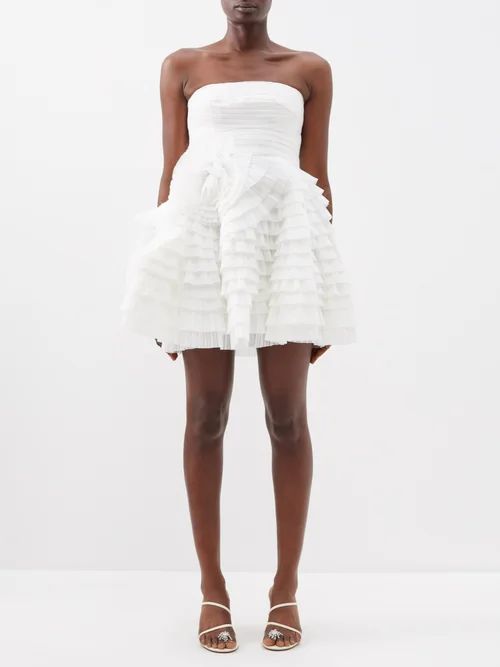Strapless Pleated Tulle Mini Dress - Womens - Ivory