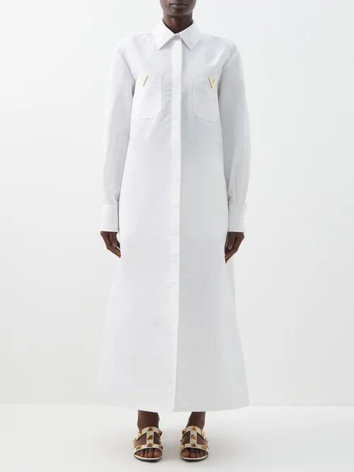 A-line Silk-faille Maxi Shirt Dress - Womens - White