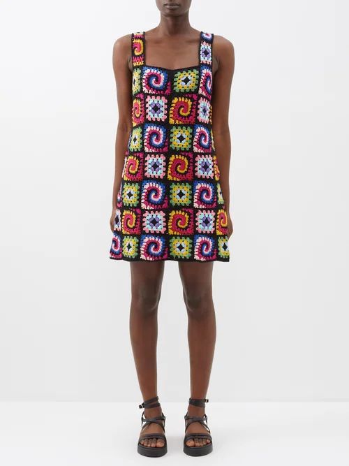 Psychedelic Cotton-crochet Mini Dress - Womens - Multi
