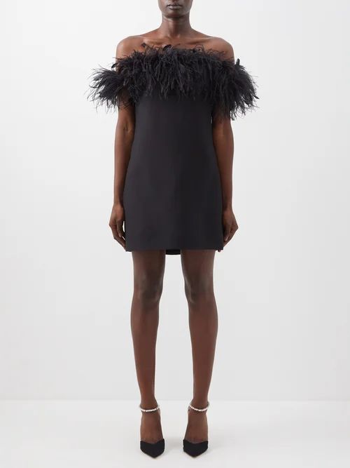 Ostrich Feather-trimmed Wool-blend Dress - Womens - Black