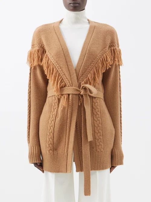 Trailblazer Fringed Cable-knit Cardigan - Womens - Brown