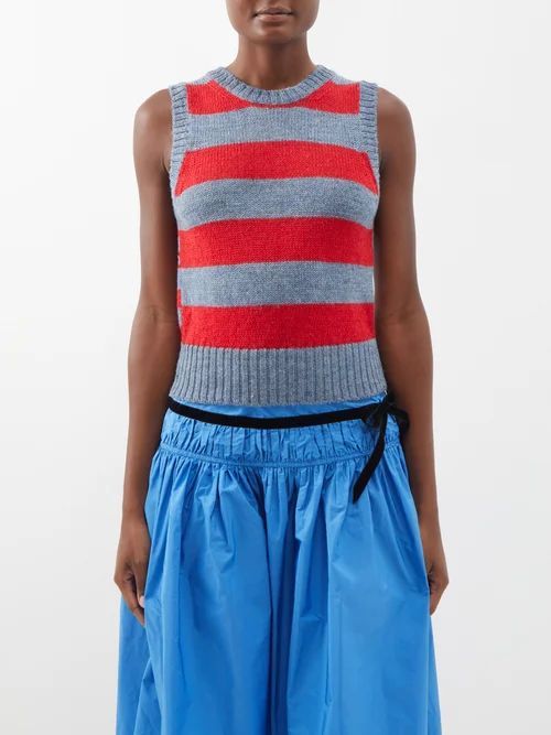 Rose Striped Lambswool Sweater Vest - Womens - Blue Red