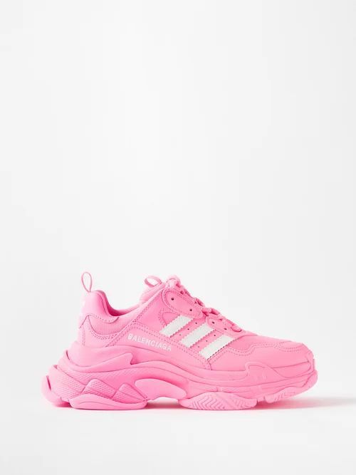 X Adidas Triple S Faux-leather Trainers - Womens - Pink White