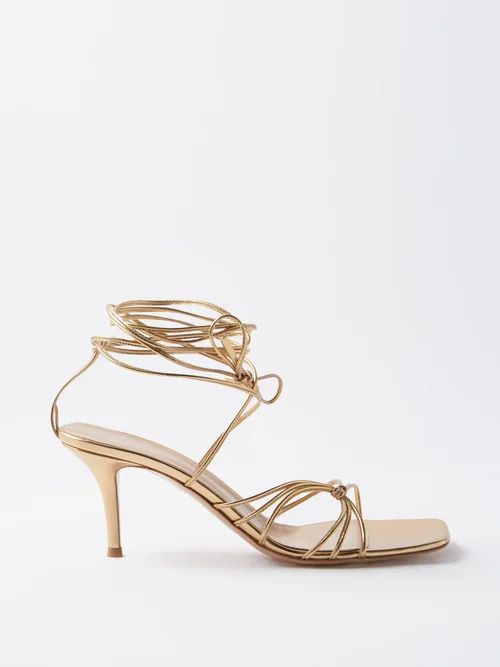 Sylvie 70 Ankle-tie Leather Sandals - Womens - Gold