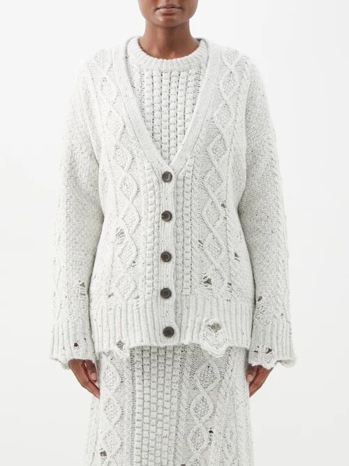 Taabu Distressed Wool-blend Cardigan - Womens - Ivory