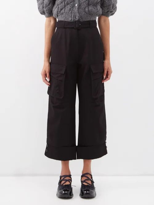 Cropped Cotton-twill Cargo Trousers - Womens - Black