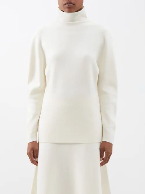 High-neck Dolman-sleeve Wool Sweater - Womens - Cream