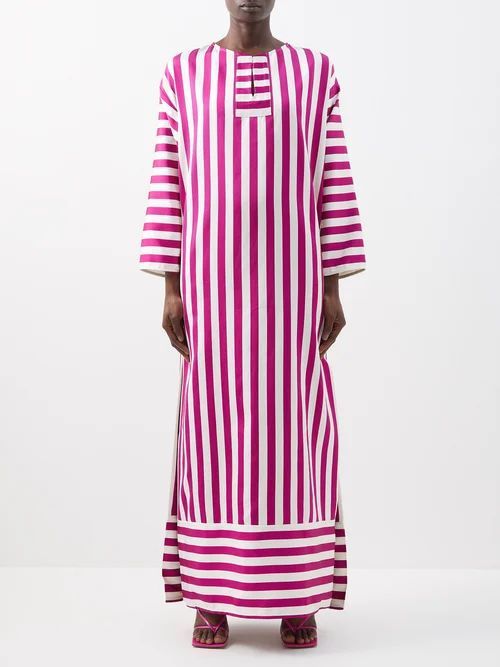 Marella Striped-faille Maxi Tunic - Womens - Ivory Pink
