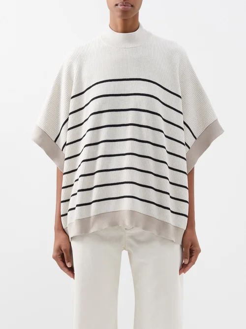 Striped Cape-sleeve Ribbed-cotton Top - Womens - Cream Black
