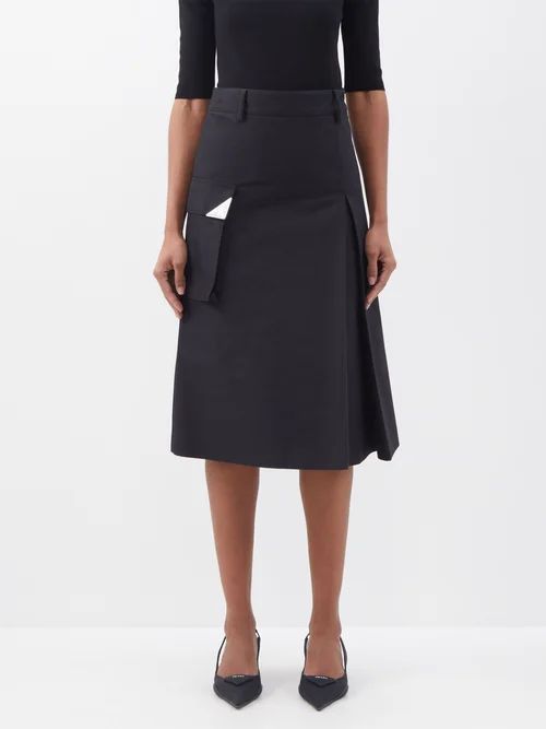 Traingle-logo Patch-pocket Re-nylon Midi Skirt - Womens - Black