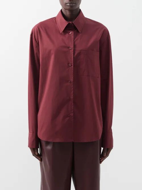 Lui Patch-pocket Cotton-poplin Shirt - Womens - Burgundy