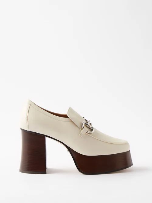 Horsebit 95 Leather Platform Loafers - Womens - White